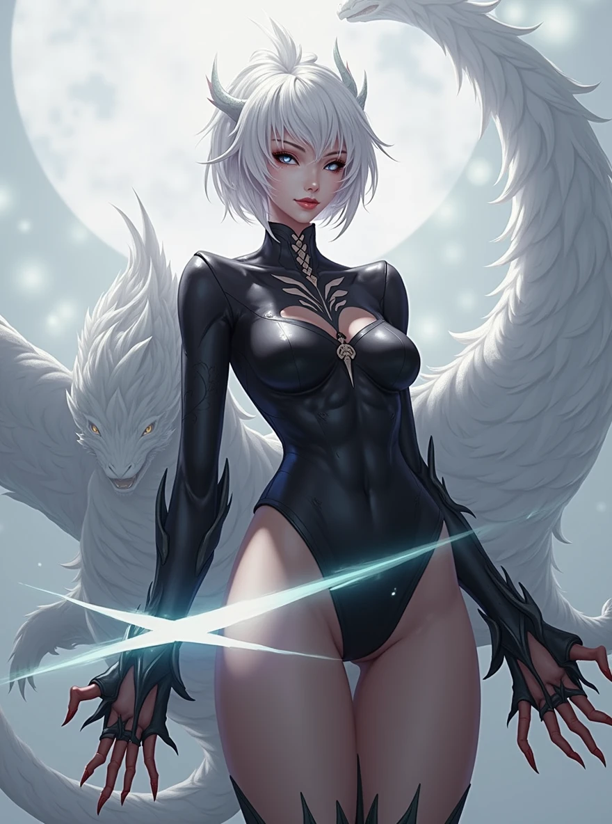 Sexy short haired white dragon girl