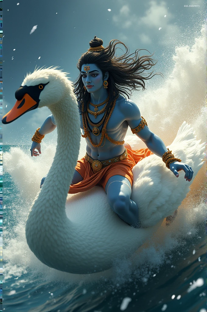 Lord Shiva riding swan on speed, he leaned backward due to speed