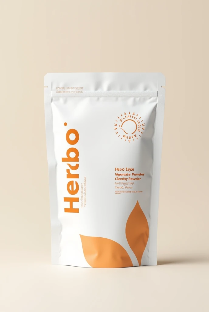 Make a sachet for Electrolyte powder with using only two colour orange and white and the name of product is "Herbo D Lyte"