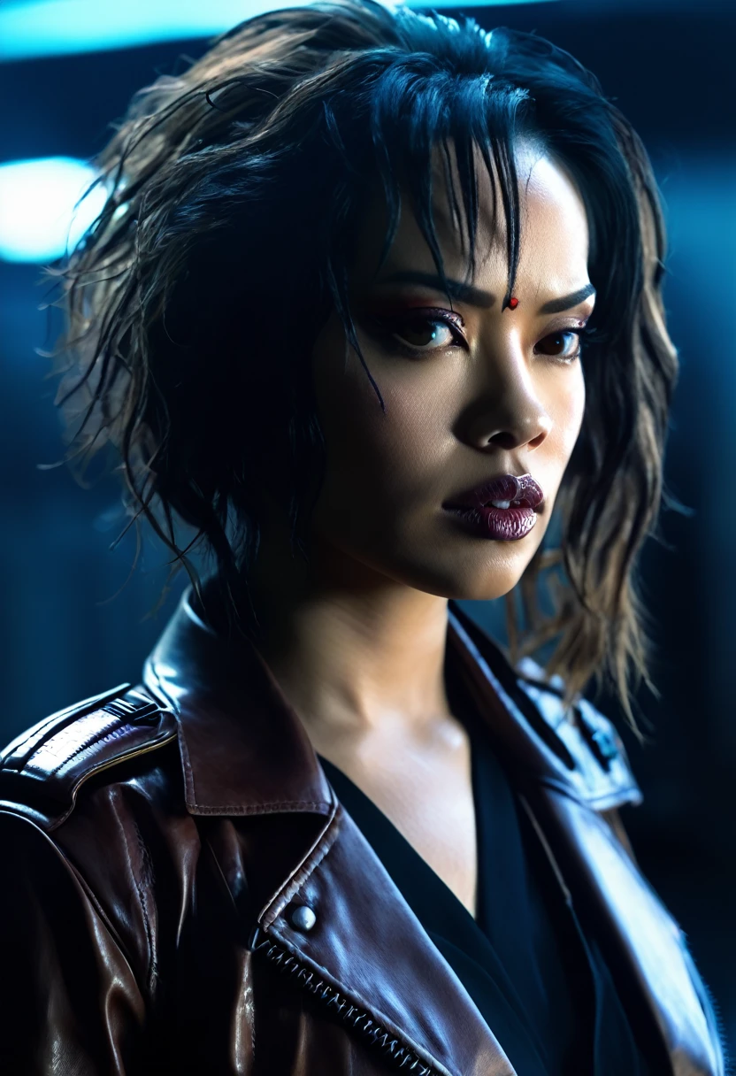 Chica Cyborg, Dirty Harry, Warrior queen, Dr Tubaksack, Chiharu, Vampiric, Wicked, Moody, Moody woman, Sad, Horrible, Wicked, evil, cinematic, —aspect 1:2