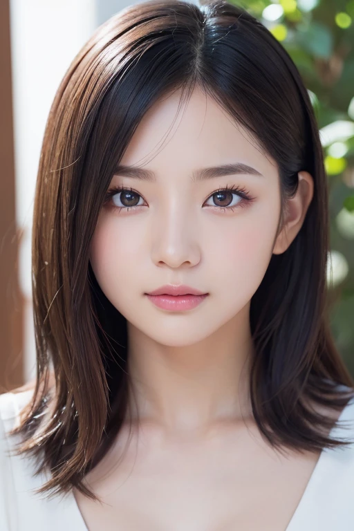 High-quality, ultra-realistic portraits。She has a face that is both cute and pure.、((It has a rounded and gentle contour))。(Eyes are large、Her clear eyes are distinctive、The nose is small and well-formed。Lips in natural color、Modest thickness)。The skin is transparent、Has a healthy glow。Makeup is natural、She uses thin foundation and subtle lip color.。The lighting is soft and natural.、Accentuating facial features、Does not emphasize shadows。The background is simple and has a blurred gradient.、Focus on the face。