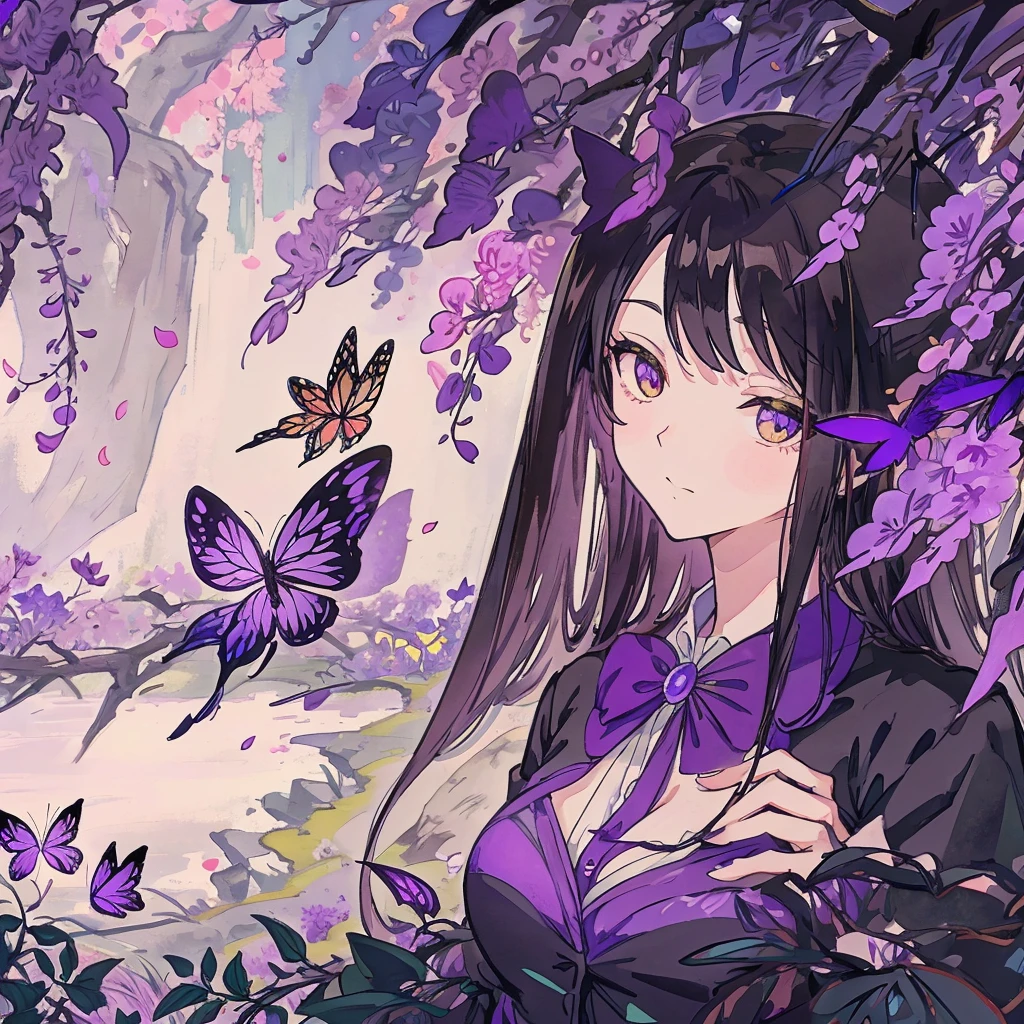 wisteria forest, dark night, Beautifully Aesthetic,wisteria, peace, tranquility, serenity, petals, butterflies,