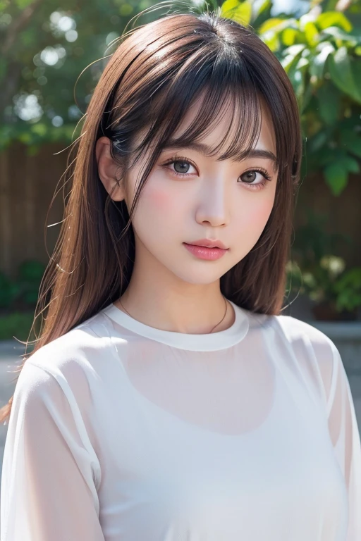 High-quality, ultra-realistic portraits。She has a face that is both cute and pure.、((It has a rounded and gentle contour))。(Eyes are large、Her clear eyes are distinctive、The nose is small and well-formed。Lips in natural color、Modest thickness)。The skin is transparent、Has a healthy glow。Makeup is natural、She uses thin foundation and subtle lip color.。The lighting is soft and natural.、Accentuating facial features、Does not emphasize shadows。The background is simple and has a blurred gradient.、Focus on the face。
