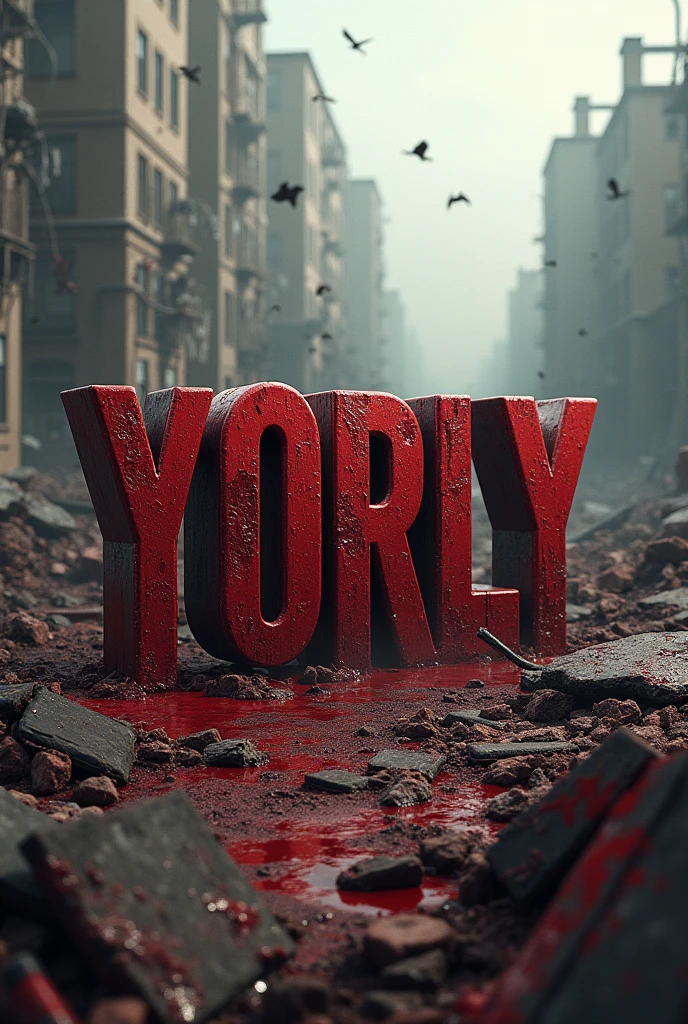 Make me a background where there is a war, the background must be similar to that of the game Call of Duty, and it must have this name and the letters must be in blood It must be named YORLY, Let the letters be more related to the environment The letters that are related to the environment of the image