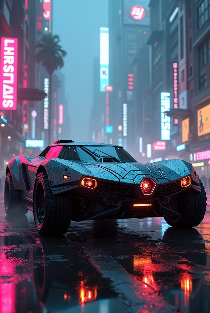 Armored cyber neon combat car