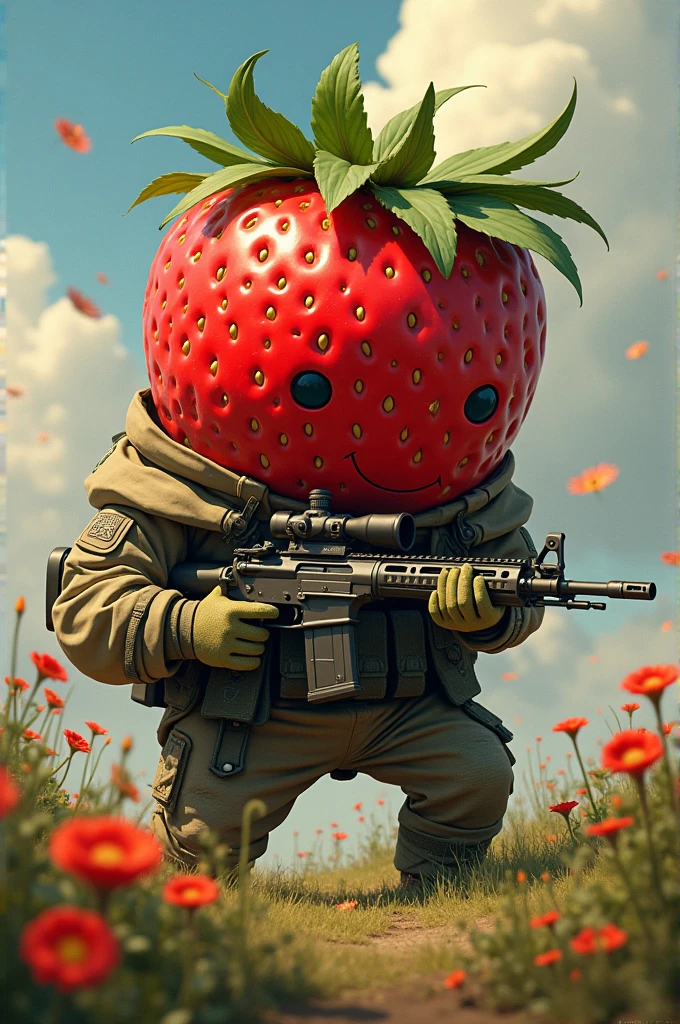 Strawberry with a rifle