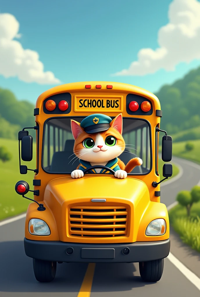 Silvestre the cat driving a school bus 

