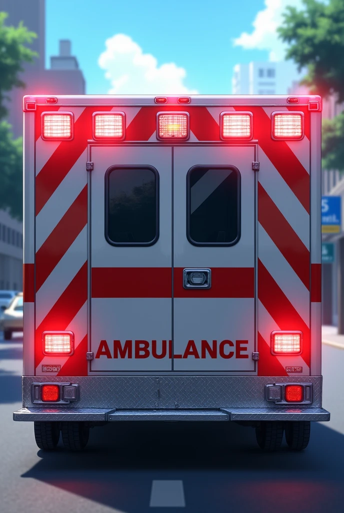 An ambulance back view. Anime style