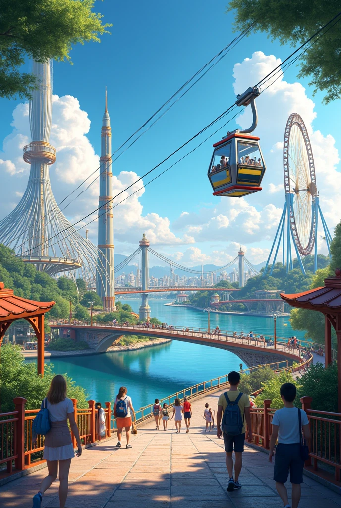 Cable car, and 1 roller coaster, sun wheel, Yin Yang Bridge