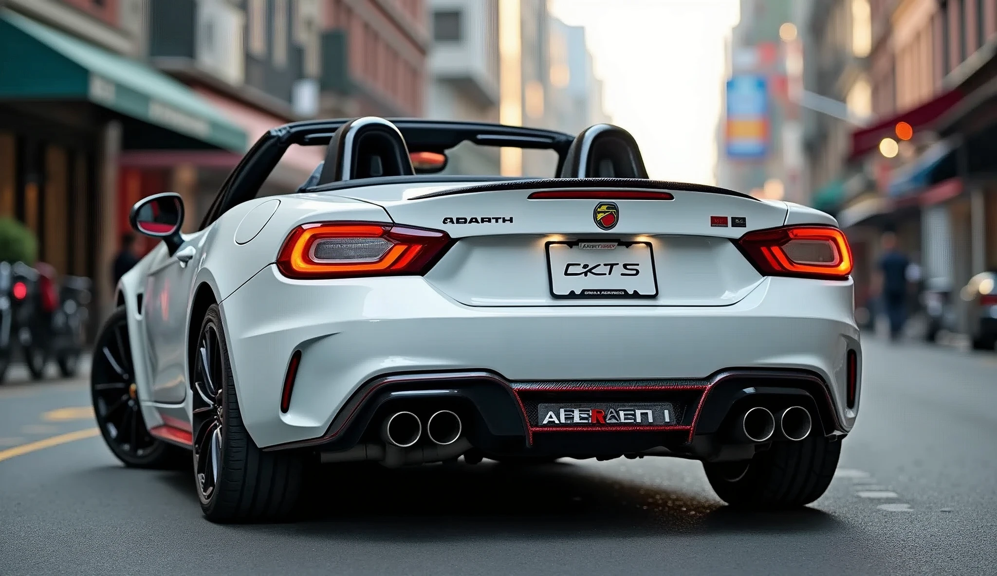 Car Photography、Abarth 124 Spider、White body color、Carbon Bonnet、Shooting in the city。