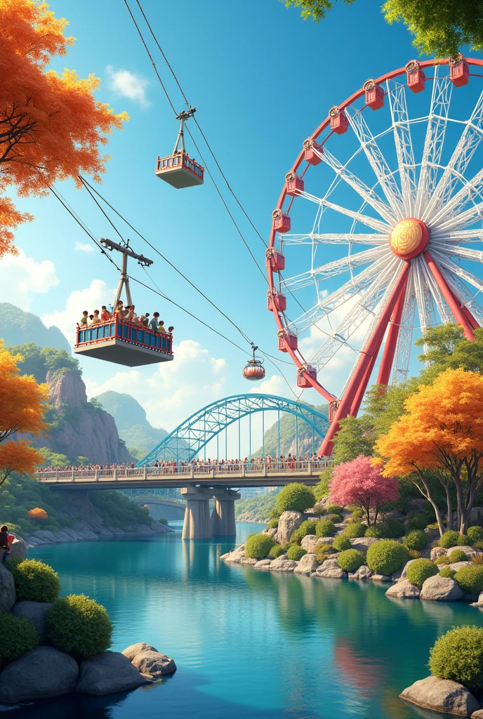 Cable car, and 1 roller coaster, sun wheel, Yin Yang Bridge