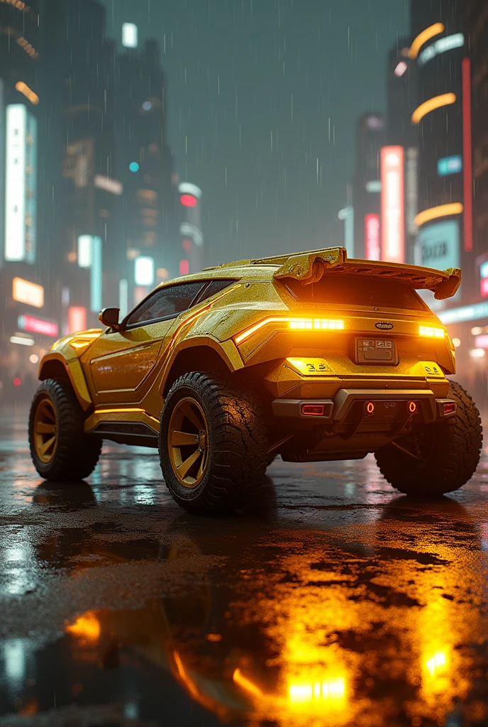 Armored cyber neon combat car gold