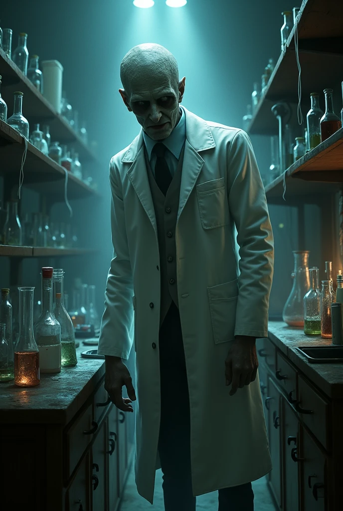 horror humanoid Dr. Simi in his lab coat