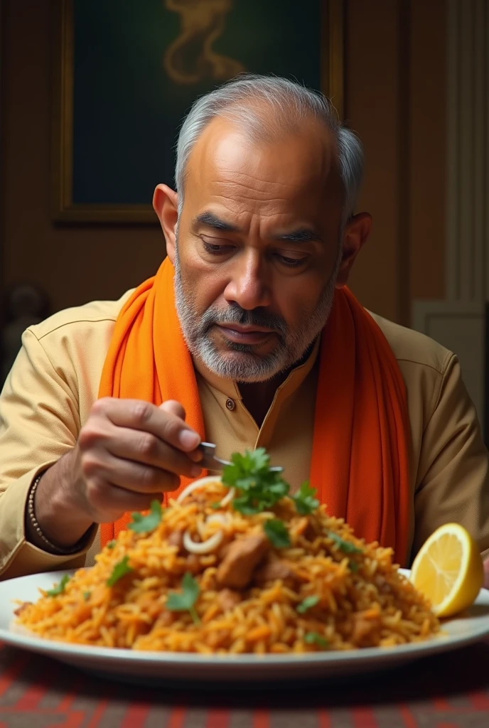 Indian chief minister Yogi atityanath eating biryani 