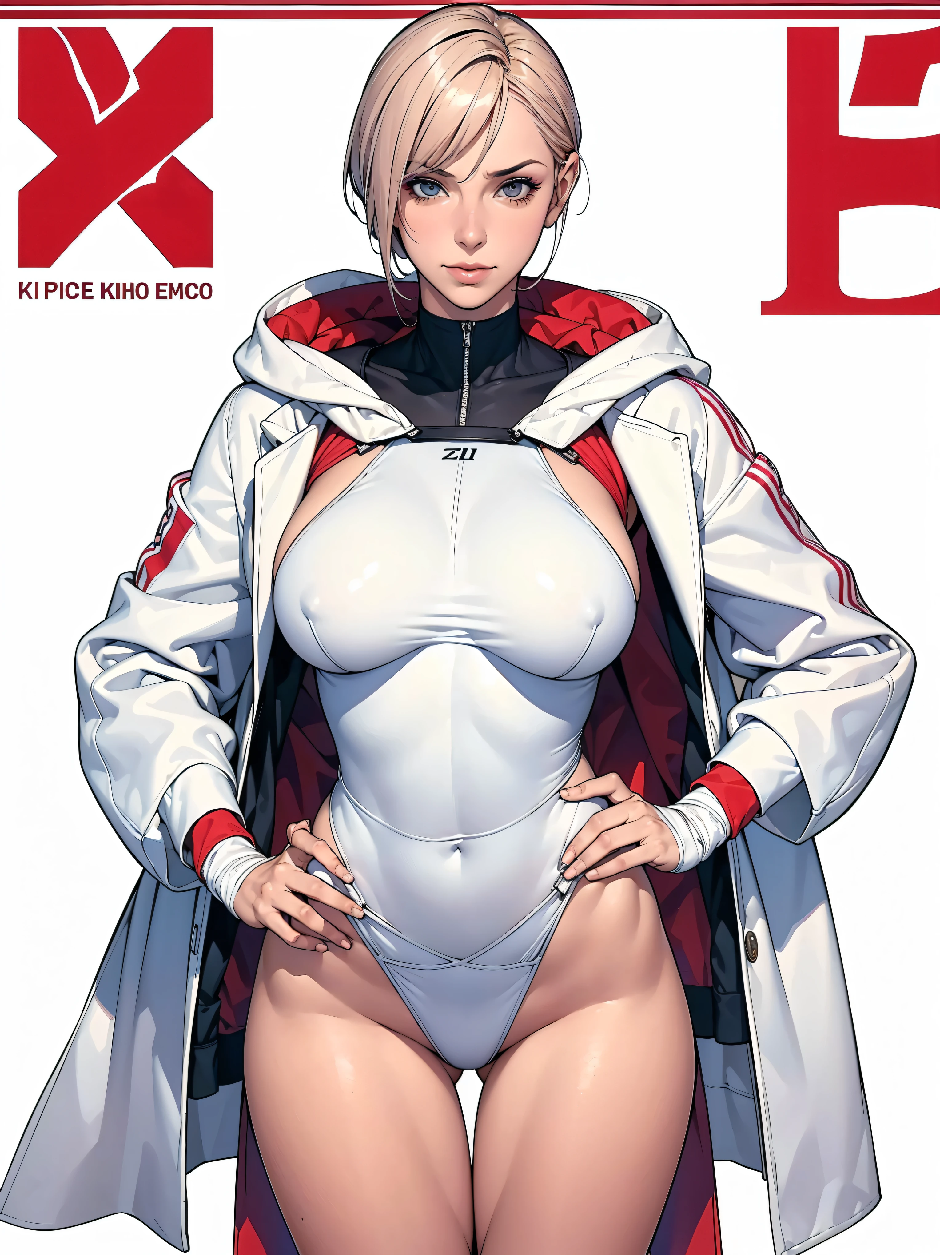(((Annie Lennox))), (((colorful suit))), (scars), (((bandaged arms))), (((colorful clothes))) (( hood)), (((best quality: 1.4))), (Unbeatable masterpiece), (hyper HD),(CG 8k hyper-realistic), beautiful face, ((( big))), (((hyper feminine))), sexly g, ((round face)), black tattoo,(ultra short red hair with white highlights)), ((( sculptural body ))), (((1 Kizi))), Kizi tatuada de 25 anos com pect body, perfect hands, perfect fingers ,Beautiful and well-groomed face, (round face), muscular body:1.2,solid color detailed jacket, (Head to thigh photos), Complex equipment, ,Tight clothes,With white stars and off-white stripes,,,,,Armor Metal Electronic Parts, Poison tattoos ) INFO, Kizi, (((standing alone))), , 24歳, sexy, pose detitude, work of art, dancing, ((slight smile)), post-apocalypse, (((manga style))), bounty hunter, the way you want, perfect body, roupa moderna, advanced technology, white, yellow accent, black, red accent, fur collar jacket, sleeves with vertical striped pattern, background city, (( cowboy shot )). intricate visual, narrow waist, (((wide hips))), wide hips, fit thighs, (((thigh gap))), Thigh gap, background shows a futuristic airplane, open expression, expression happy