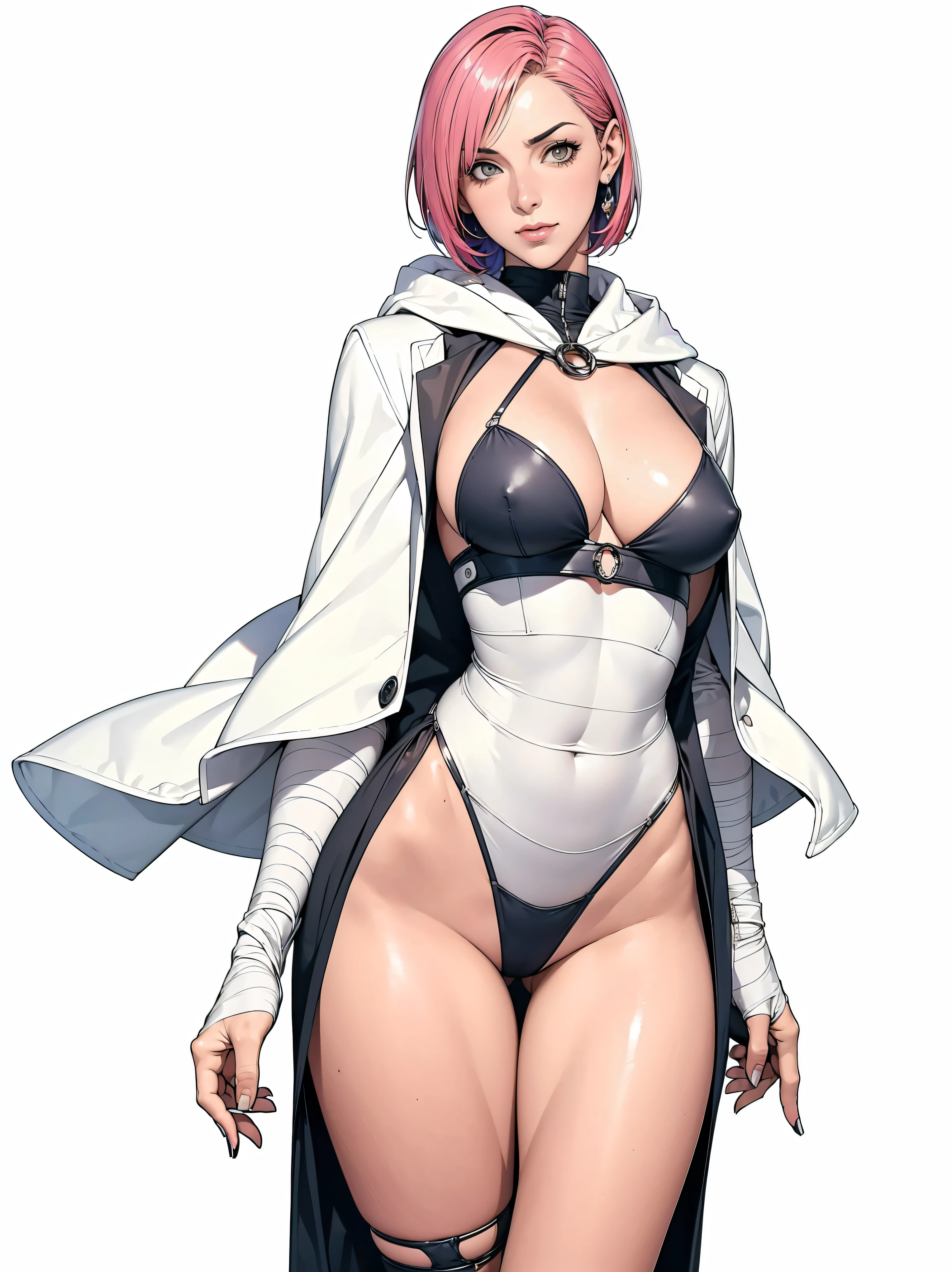(((Annie Lennox))), (((colorful suit))), (scars), (((bandaged arms))), (((colorful clothes))) (( hood)), (((best quality: 1.4))), (Unbeatable masterpiece), (hyper HD),(CG 8k hyper-realistic), beautiful face, (((breasts big))), (((hyper feminine))), sexly girl, ((round face)), black tattoo,(ultra short red hair with white highlights)), ((( sculptural body ))), (((1 Kizi))), Kizi tatuada de 25 anos com perfect body, perfect hands, perfect fingers ,Beautiful and well-groomed face, (round face), muscular body:1.2,solid color detailed jacket, (Head to thigh photos), Complex equipment, ,Tight clothes,With white stars and off-white stripes,,,,,Armor Metal Electronic Parts, Poison tattoos ) INFO, Kizi, (((standing alone))), , 24歳, sexy, pose de attitude, work of art, dancing, ((slight smile)), post-apocalypse, (((manga style))), bounty hunter, the way you want, perfect body, roupa moderna, advanced technology, white, yellow accent, black, red accent, fur collar jacket, sleeves with vertical striped pattern, background city, (( cowboy shot )). intricate visual, narrow waist, (((wide hips))), wide hips, fit thighs, (((thigh gap))), Thigh gap, background shows a futuristic airplane, open expression, expression happy