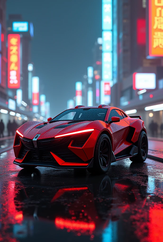 Armored cyber neon combat car red