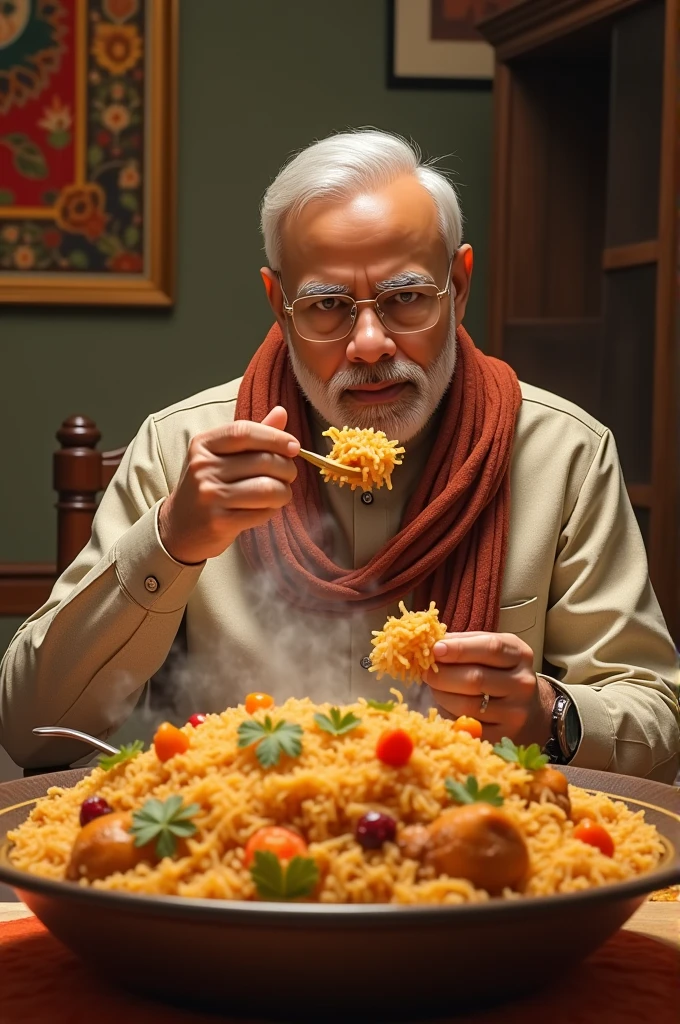 Narendra Modi eating Chicken Biryani 