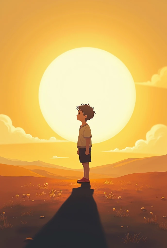 A boy looking at the sun and the boy is not visible clearly . His shadows . Motivational