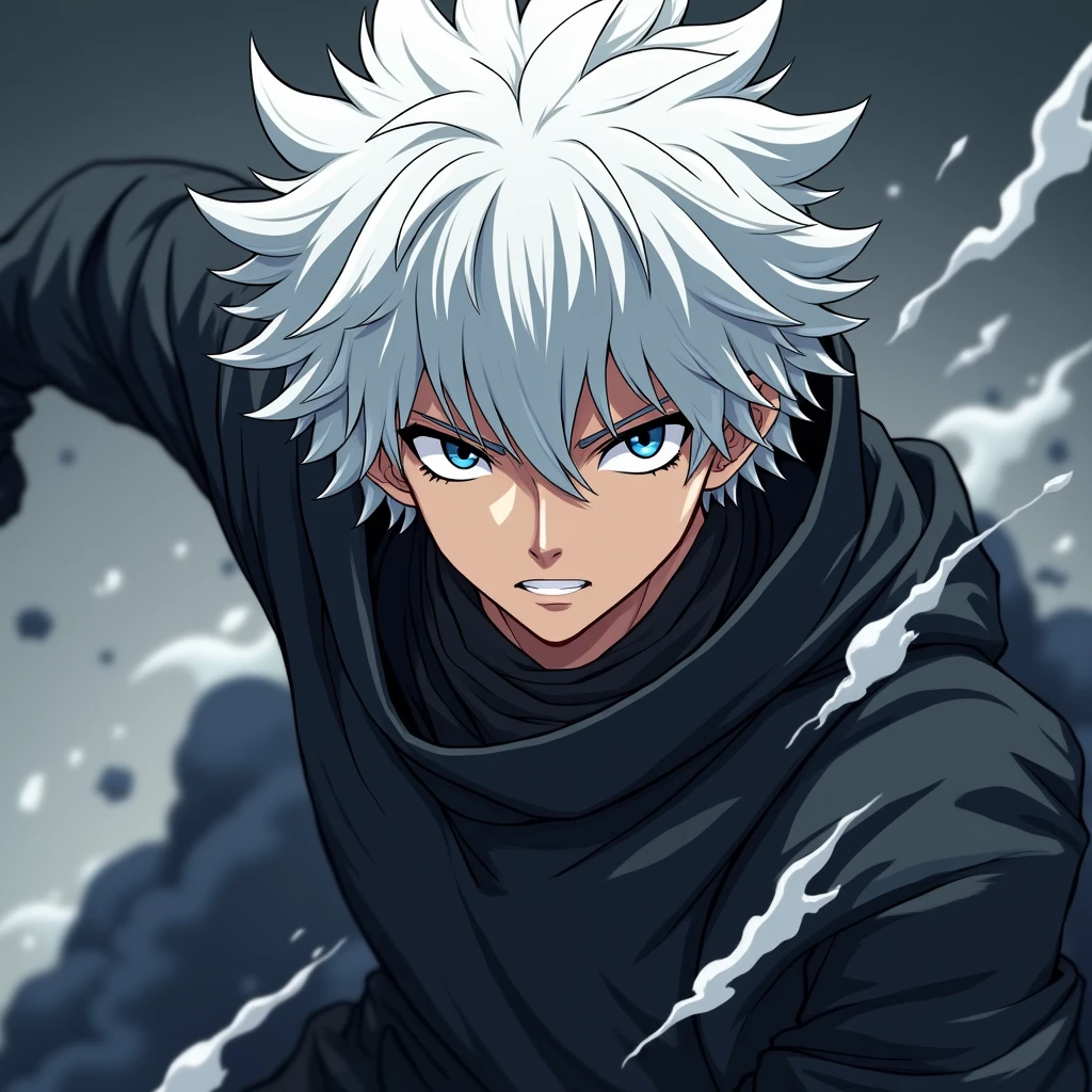 Serious man assassin with white hair, super fast anime
