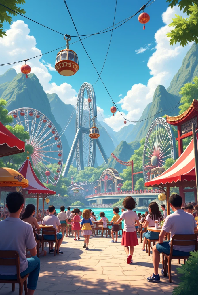 Cable car, and 1 roller coaster, sun wheel, Yin Yang Bridge