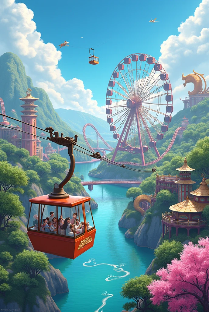 Cable car, and 1 roller coaster, sun wheel, Yin Yang Bridge