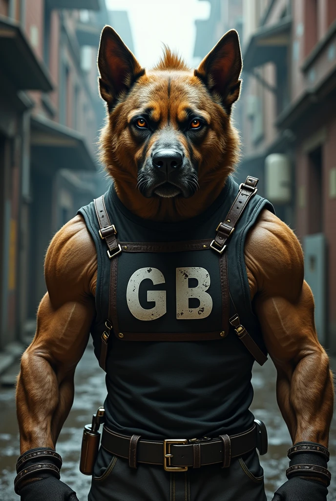 Create an avatar of a gangster dog with the letters GB in the middle