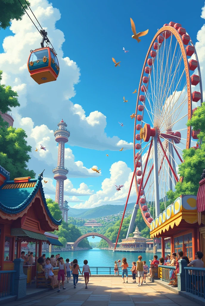 Cable car, and 1 roller coaster, sun wheel, Yin Yang Bridge