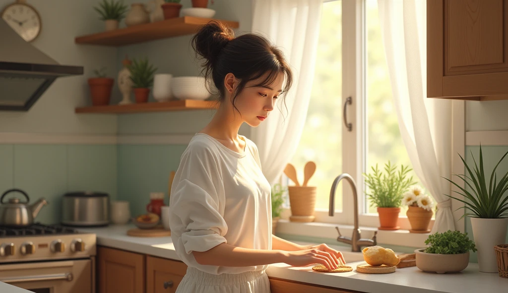 A woman doing her daily activities at home 