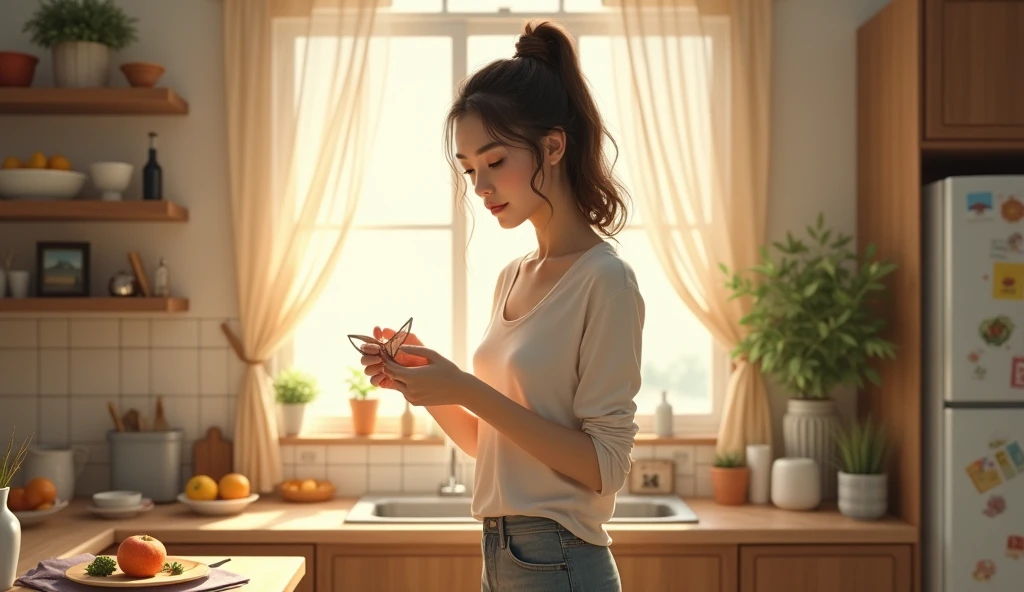 A woman doing her daily activities at home
