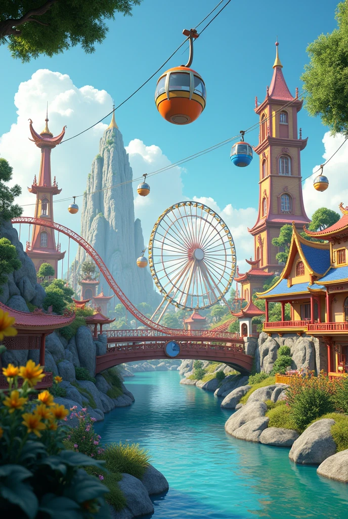 Cable car, and 1 roller coaster, sun wheel, Yin Yang Bridge