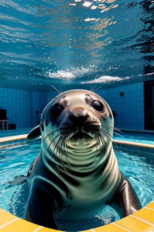 So fast you can see an afterimage、Baby seals、cute、Pool、Uplifting:1.3、masterpiece、8k