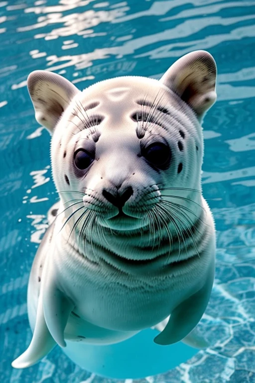 So fast you can see an afterimage、Baby seals、cute、Pool、Uplifting:1.3、masterpiece、8k