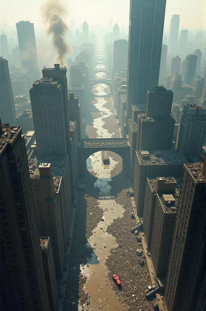 Earthquake affected city bird eye view angle image 