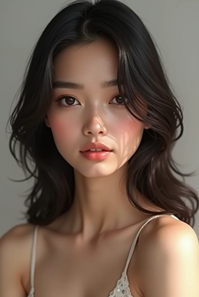 Create an image of an indain 20 year boy, light skin coloured, silky smooth straight hair, siren eyes, lips bigger than usual, poker face, very little acne, slim, footballer like physique, sharp jawline and fine face cut. But not broad. thin eyebrows. NO BEARD AND LIGHT SKIN. KOREAN SKIN. SILKY SMOOTH DARK BROWN HAIR. NOT KOREAN, ONLY KOREAN SKIN COLOUR. SMALLER FOREHEAD AND NORMAL CHEEKS. NOT KOREAN, NO FACIAL HAIR, HAIR REACH HIS JAWLINE. PERFECT BUT MAKE HIS HAIR MORE STRAIGHT SILKY AND SMOOTH.