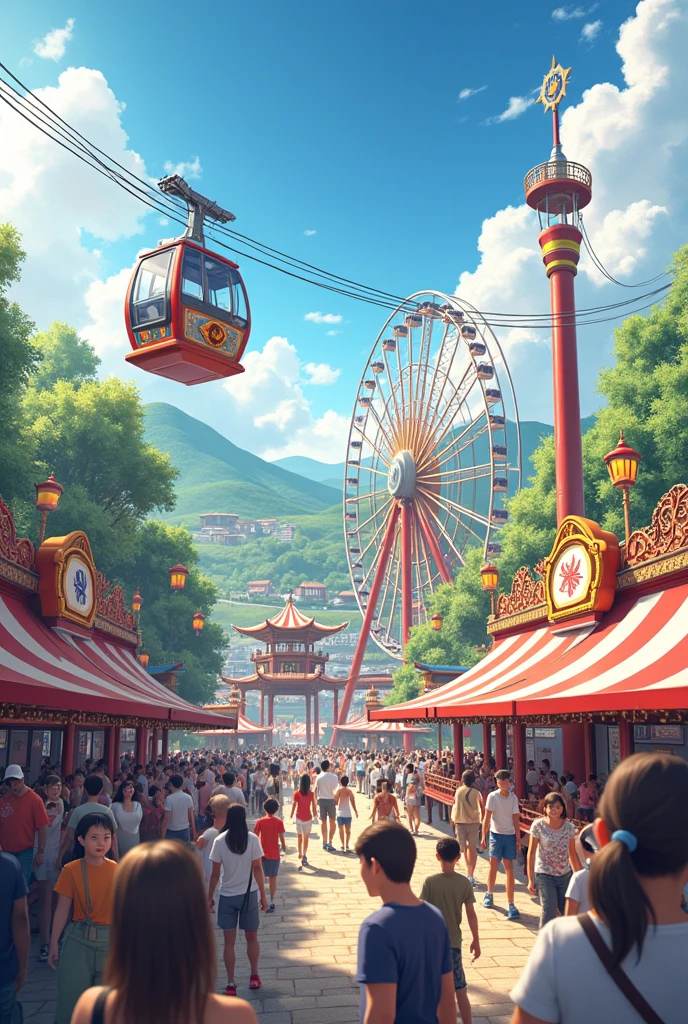 Cable car, and 1 roller coaster, sun wheel, Yin Yang Bridge
