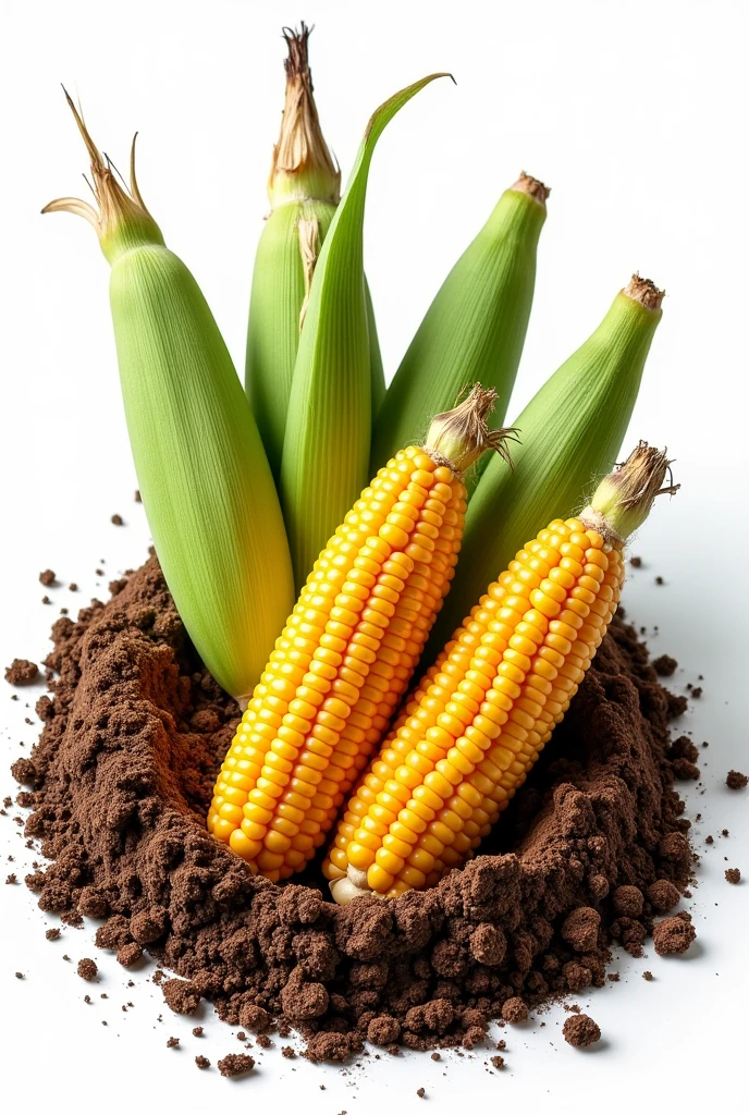 I want an image that shows the combination of corn and earth, an image to embroider that reflects Mexican cuisine, with a white background.