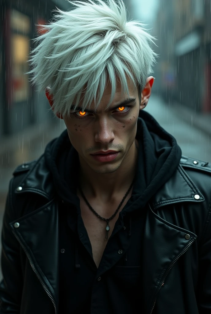 A badboy with white hair and yellow eyes