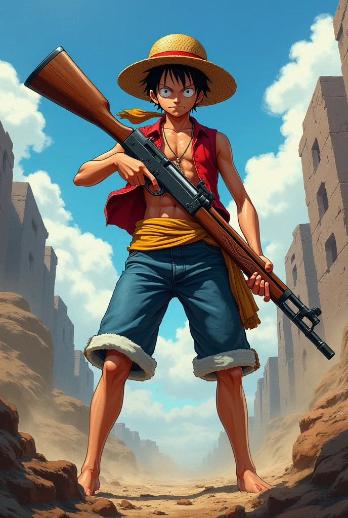 Luffy com um fuzil 
