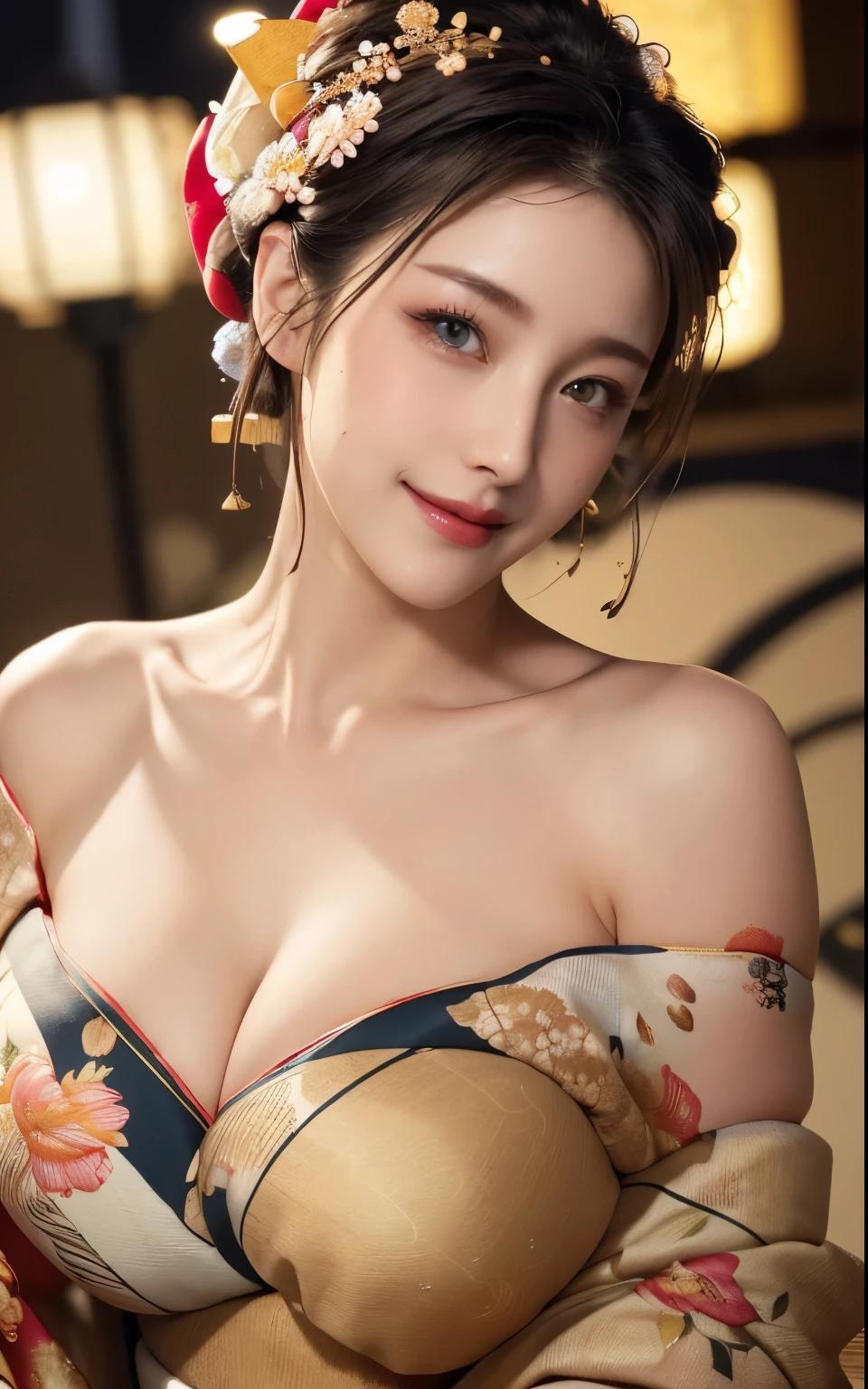 Realistic:1.8、bionde、Italian、Highest quality、1 person、,Glowing Skin、Professional Lighting,Realistic、Perfect body、super high quality、Ultra-high Realistic image quality、Japanese、(Off-the-shoulder short length floral pattern kimono:1.6)、(Cleavage:1.5)、Tight waist、(bionde:1.3)、(Blurred Background)、(Grin)、、Blue eyes、bionde、Tattoos all over the body、short hair、Hair tied up、Full body photo、Sexy Face、short hair、 A look of complete lust、(((masterpiece)))、((Highest quality))、((超Realistic))、Mature woman、Mature woman、perspective、Very detailed、The perfect temptation、Best image quality、Fine-grained image quality、beautiful、European, woman, French, woman Italian, Italian, smile、Blue eyes、jewelry, Blue eyes, Realistic, High resolution, Soft Light,Hip Up, Glowing Skin, (Detailed face),tattoo, jewelry, , night, bionde, Wavy Hair,attractive appearance, smile, Perfect Style, Perfect balance, (Broad shoulders), ((Huge)),Gold Micro Bikini,Show cleavage,look at your thighs,