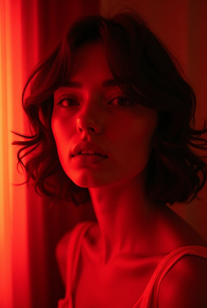 Swallowed by Red, Portrait of a Beautiful Young French Woman, Intricate details, Modern, 16K, The art of math, Art Station, Movie Lighting, vivid, Professional 3D Model Simulation Movie Photos, Portrait of a Beautiful Young French Woman, Faded films, Desaturation, 35mm Photo, Granular, Vignette, High quality, Kodachrome, Rama Photography, dyeing, Very detailed, Footage of discovery . Octane Rendering, Very detailed, volume, Dramatic Lighting