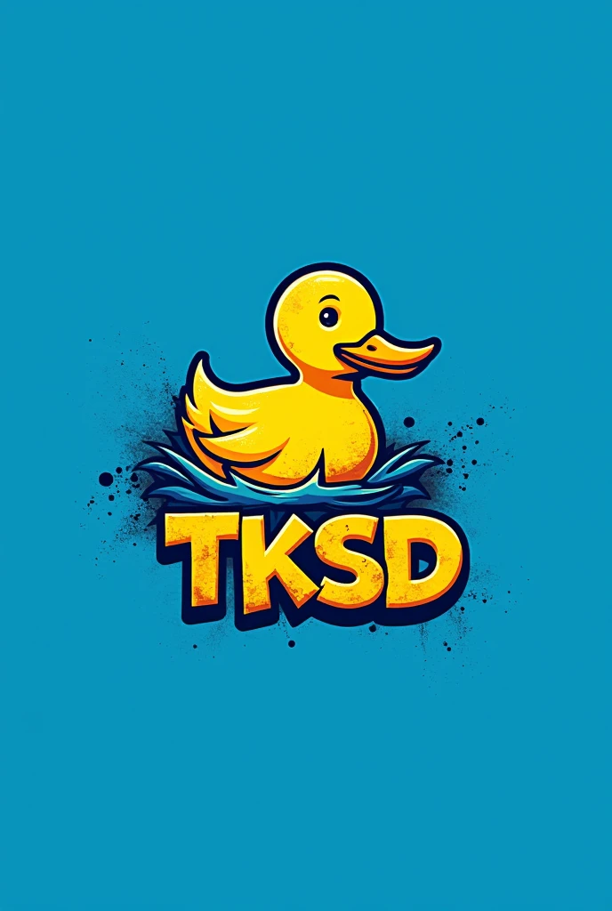 logo TKSD font grafitty, and duck, yellow texture, blue backround.