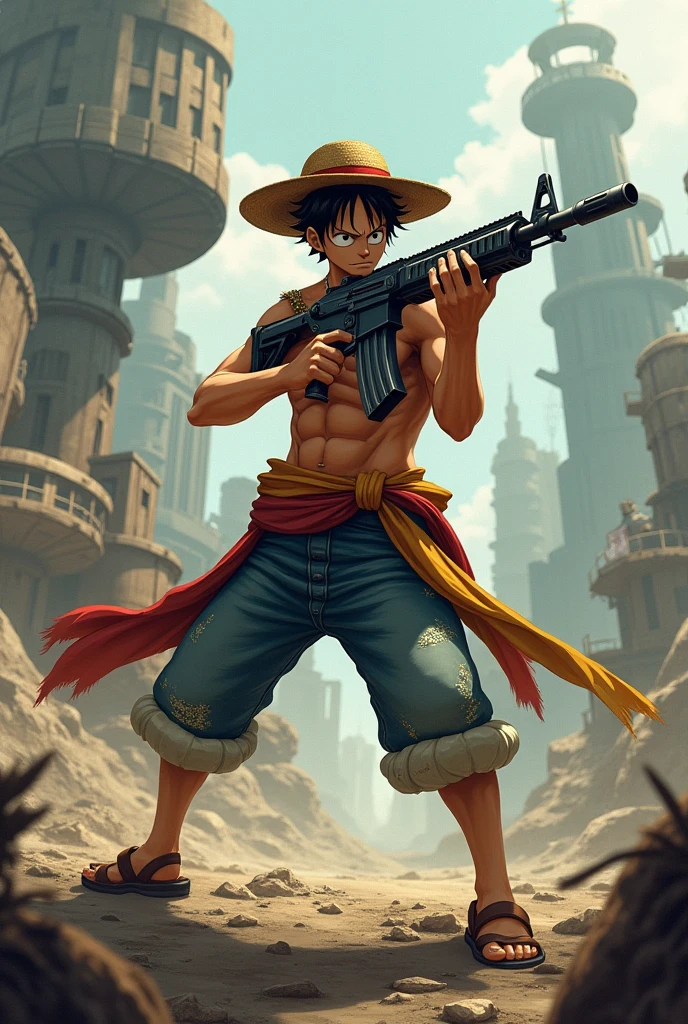 Luffy with the boss rifle so morro
