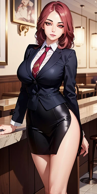  (masterpiece,best quality:1.4),(8k,raw photo,photo realistic:1.2),shiny skin,detailed skin,detailed face,detailed eyes,1girl,Japanese idol,beautiful face,Mature Woman,(For business clothes,Formal jacket,neck tie, tie,White shirt, skirt, Heel,ハイウエストskirt)( Perfect round big breasts,Hourglass-shaped body, Narrow waist,btpt-fc,Photorealistic, (Surreal:1)beautiful, masterpiece, Highest quality, Highly detailed face, Perfect lighting,Detailed eye makeup, Detailed aspect, Nice fine detail,Nice hands, Perfect hands (Realistic students,Realistic Iris:1) Heavy eye makeup (working at a restaurant, background restaurant)
