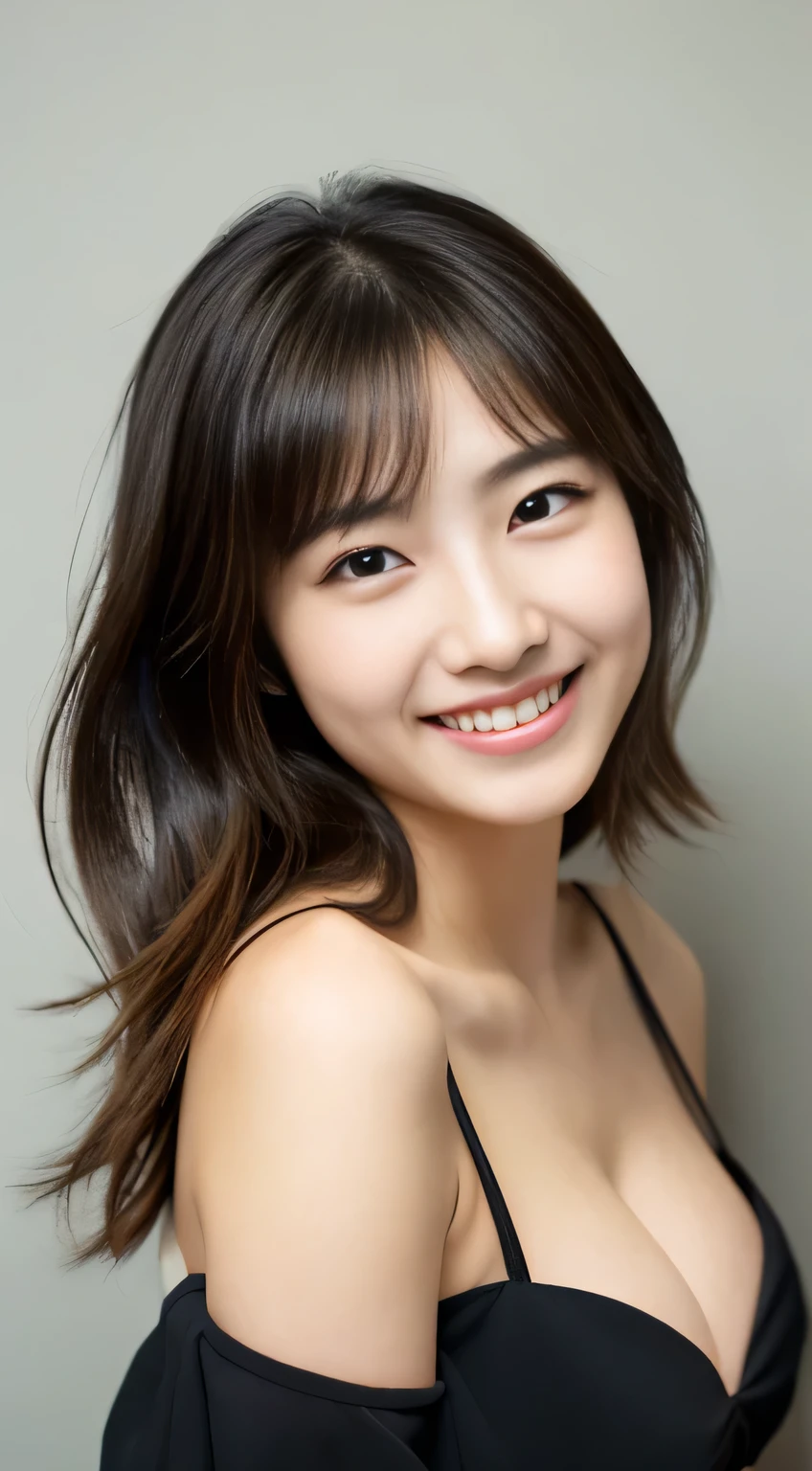 masterpiece,best quality,(Japanese girl),((Beautiful girl)),cleavage,(off shoulder:1.2),(perfect body beauty:1.2),(shy smile),beautiful teeth,From slightly above