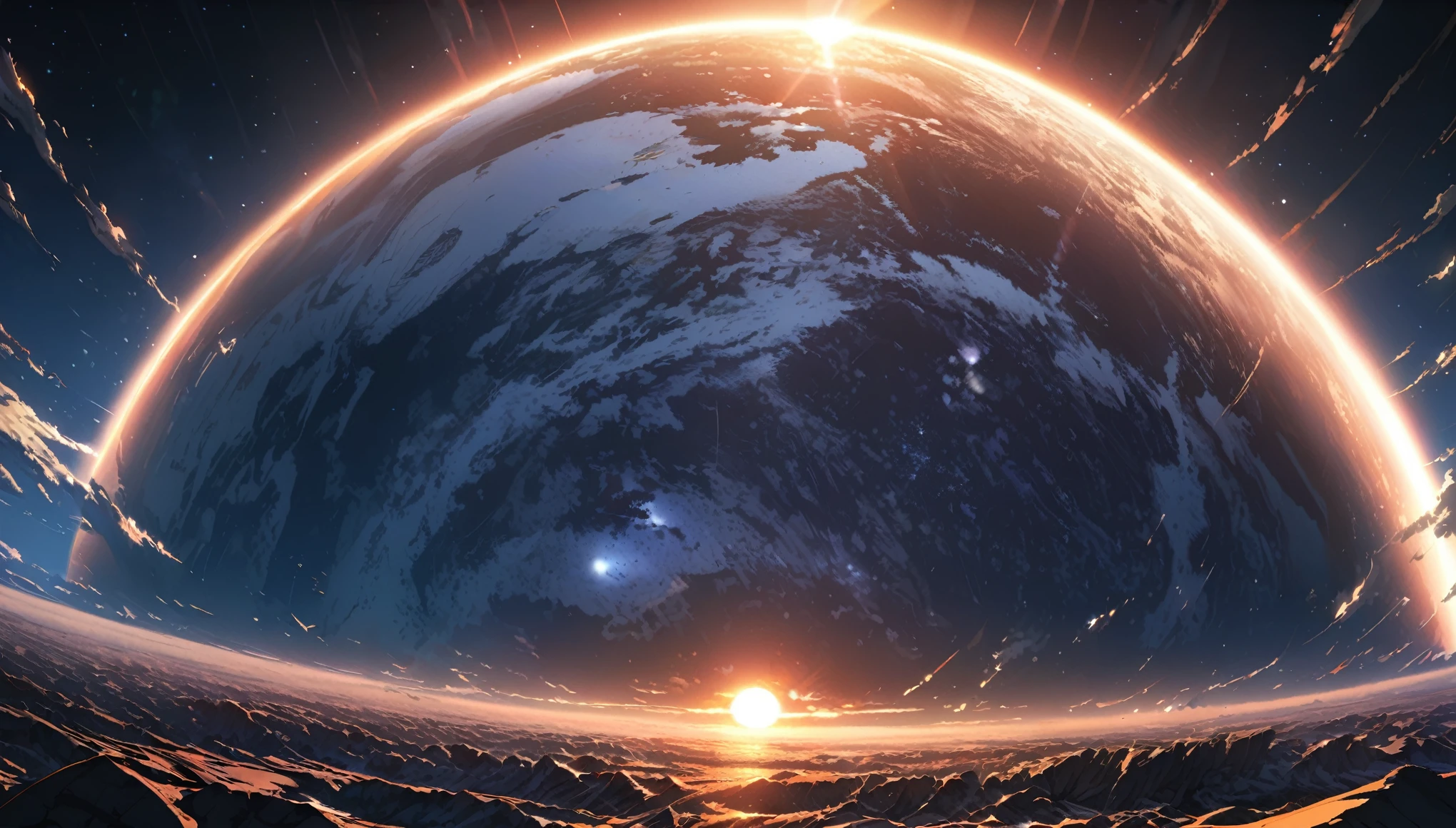 ultra detailed, 16k, master piece, in the space, earth, sunrise, sun, horizon