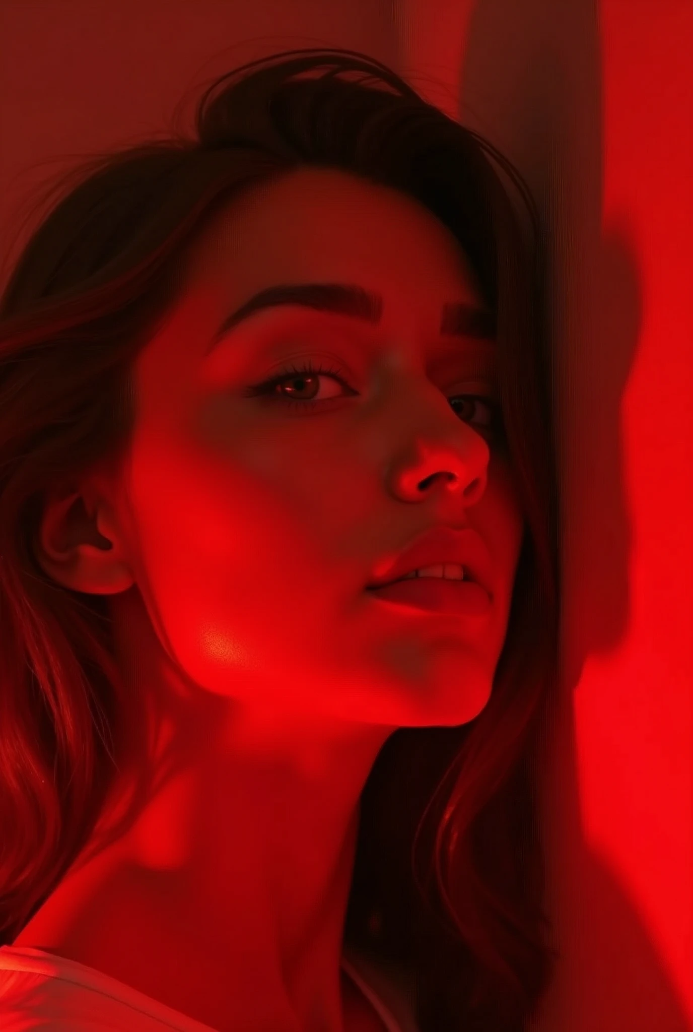 Swallowed by Red, Portrait of a Beautiful Young French Woman, Intricate details, Modern, 16K, The art of math, Art Station, Movie Lighting, vivid, Professional 3D Model Simulation Movie Photos, Portrait of a Beautiful Young French Woman, Faded films, Desaturation, 35mm Photo, Granular, Vignette, High quality, Kodachrome, Rama Photography, dyeing, Very detailed, Footage of discovery . Octane Rendering, Very detailed, volume, Dramatic Lighting