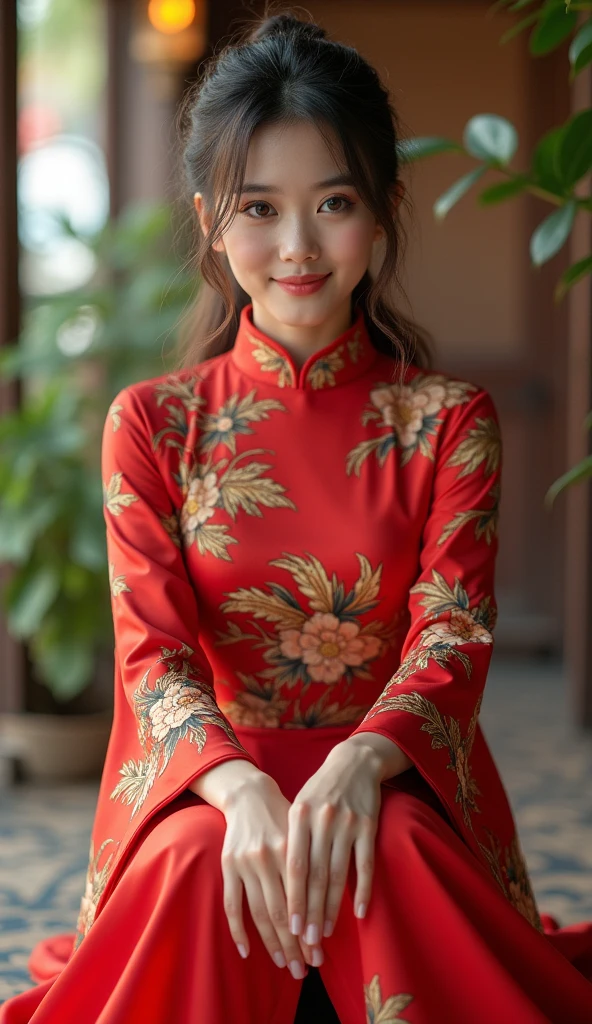 Movie trailer, (Nguyen, ao dai, beautiful , gorgeous:1.4), realistic, large breasts, wavy hair, celebrity, nude, (large breasts:1.3), naked, (young, schoolgirls, teen:1.4), smiling, cheerful, bubbly, ((realistic, 8k UHD, no symmetrical photo)), beautiful , ponytails, hair bun, wearing Versace, Armani, polo, overalls, skirt, ((whore)), thicc, students , double eyelids, thick eyelids, kneeling, cross legs