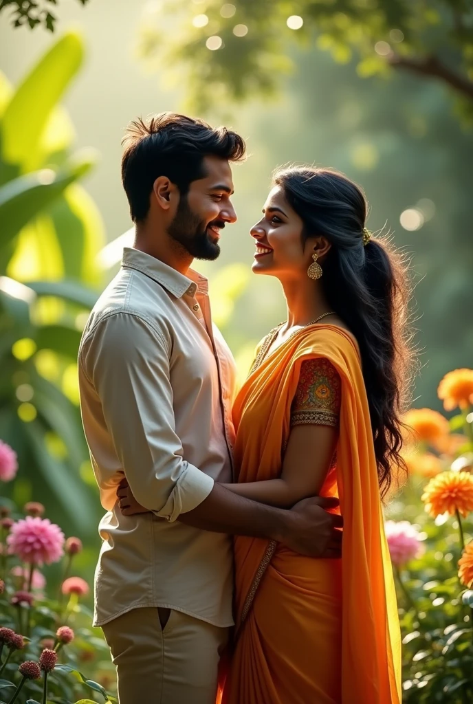 Indian young man handsome full photo with girl in garden