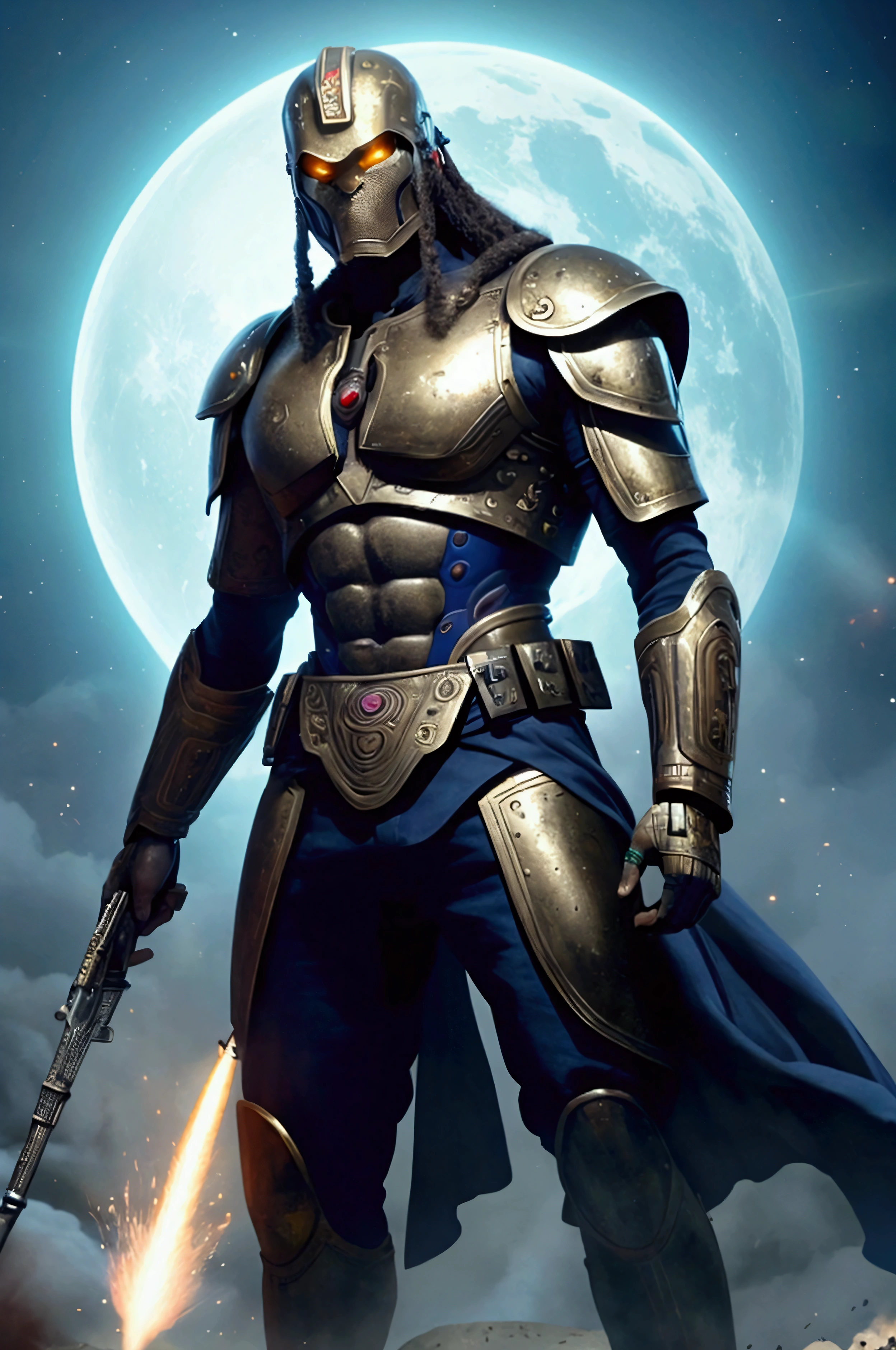 A universal war between millions of ancient human warriors against thousands of aliens